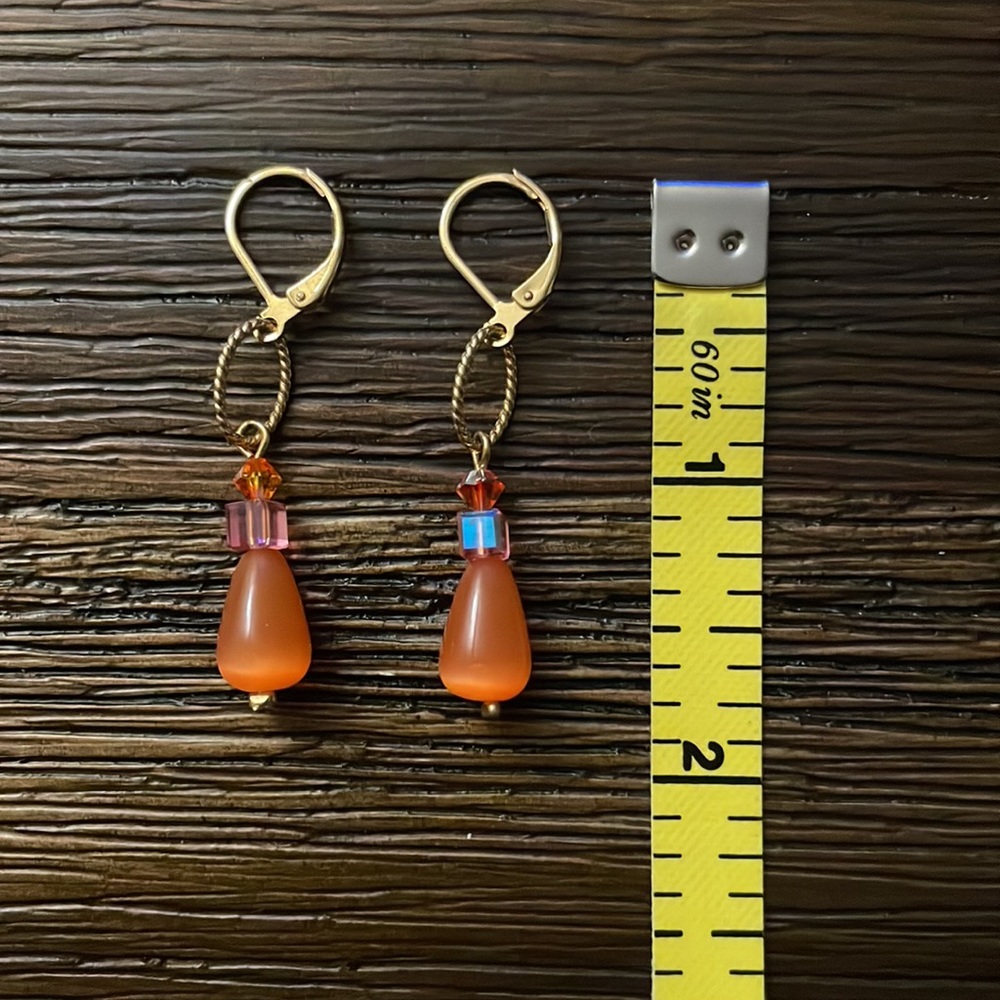 Gold Tone Metal Beaded Drop Earrings - Picture 3 of 4